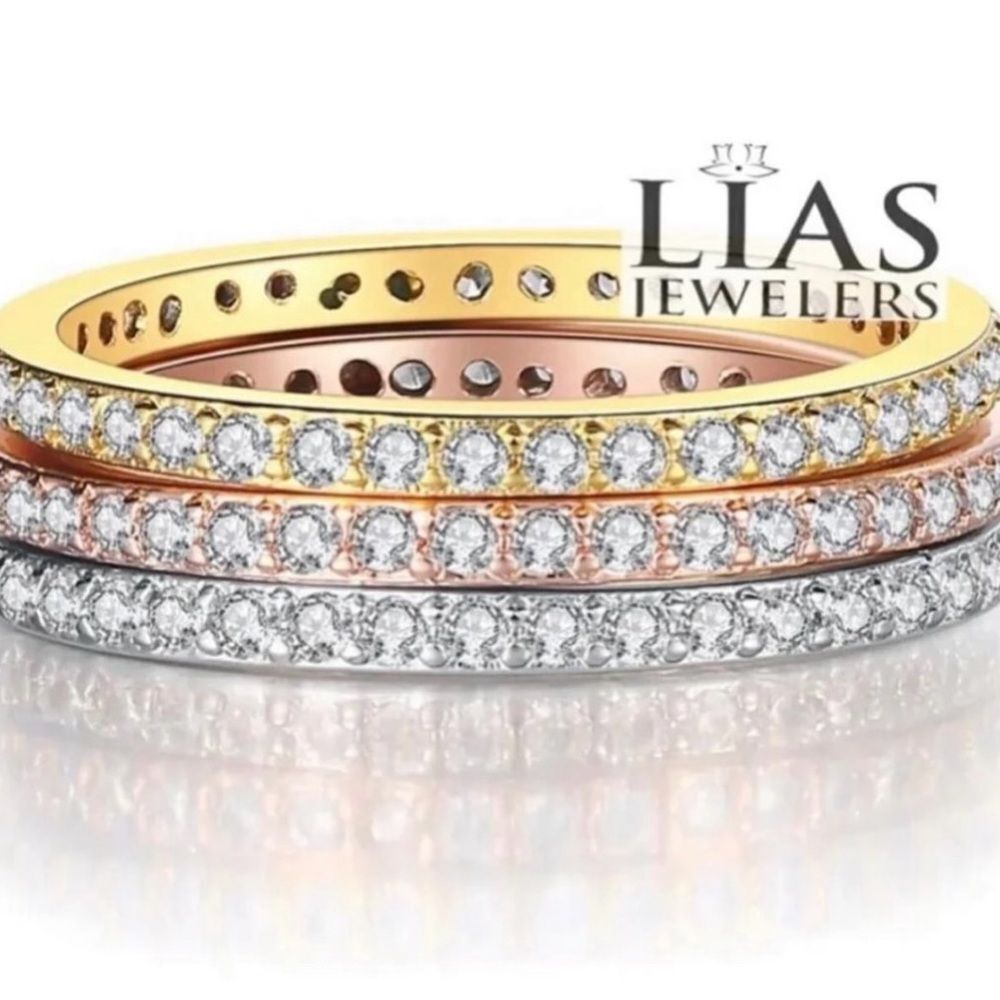 3 18k white yellow rose gold wedding rings ( 3 rings total )